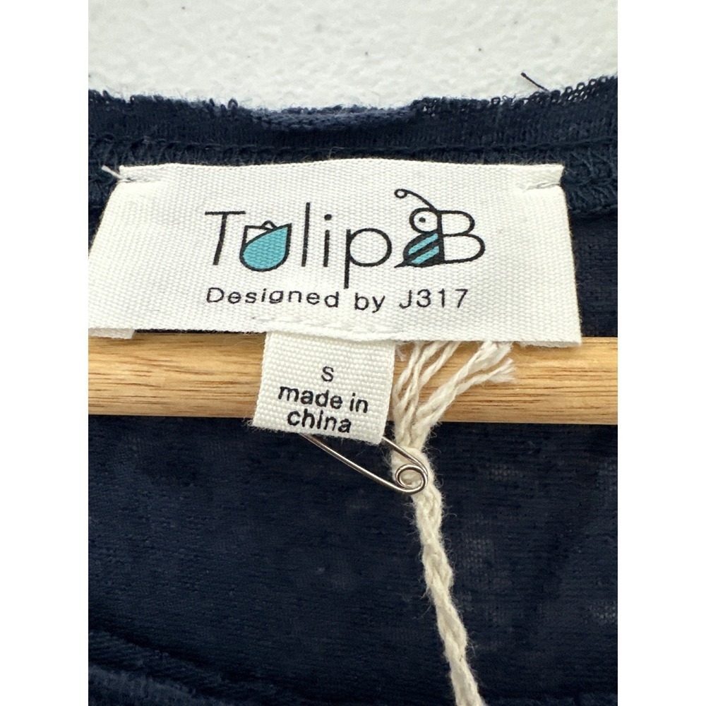 Tulip B  Womens Navy Blue Linen Blend High-Low Pleated Back Top S - Picture 7 of 11